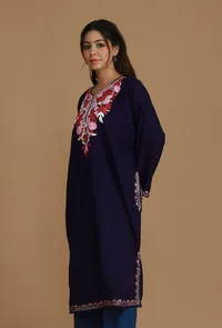 Plum Phiran with Pink and Maroon Aari Embroidery- Free Size image 3