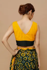 Set Of 2: Mustard-Green Bandhani Printed Saree with Yellow Blouse image 2