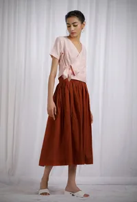 Orange Cotton Striped Short Wrap Around Top image 2