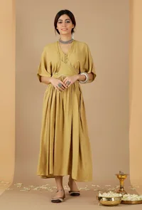 Bandhani Gathered & Flared Dress With Attached Belt image 2