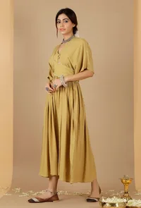 Bandhani Gathered & Flared Dress With Attached Belt image 3