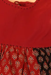 Charvi Black & Madder Red Ajrakh Print Cotton Asymmetrical Dress image 3