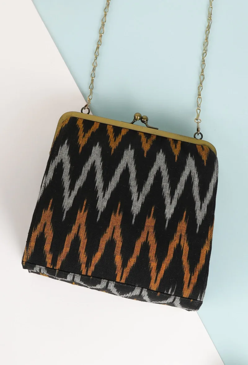 Black and Beige Ikat Clutch Bag