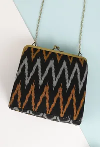 Black and Beige Ikat Clutch Bag image 1