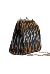 Black and Beige Ikat Clutch Bag image 3