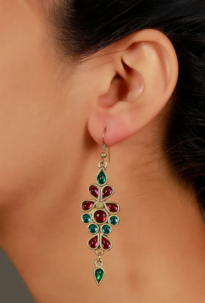 Multicolour German Silver Afghan Earrings