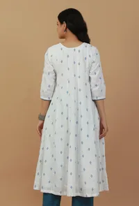 Handblock Printed White & Blue Cotton Kurta image 4