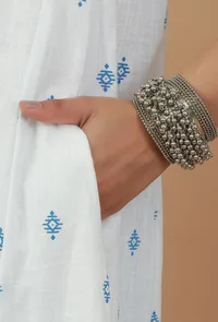 Handblock Printed White & Blue Cotton Kurta image 6