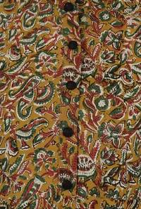 Set Of 2: Ajrakh Printed Yellow Cotton Anarkali & Red Pant Set image 5