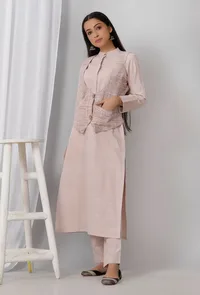 Brown Nehru Cotton Khadi Jacket image 1