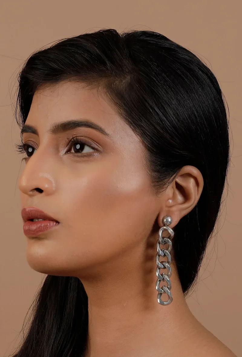 Inbar Twisted Silver Chain Earrings