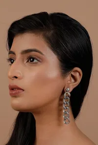 Inbar Twisted Silver Chain Earrings image 1