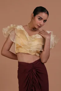 Golden Color Organza Plain Blouse image 1