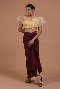 Golden Color Organza Plain Blouse image 2