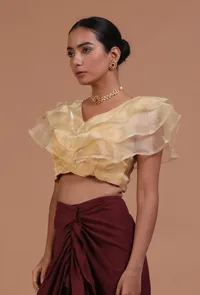 Golden Color Organza Plain Blouse image 3