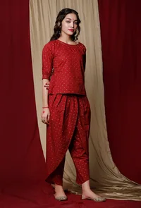 Maroon CottonTop With Zari image 1