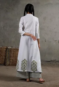 Block Printed White Angrakha Kurta image 4