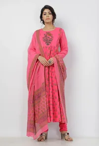 Raisa Pink Floral Hand-Block Printed Kota Dupatta image 2
