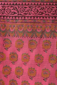 Raisa Pink Floral Hand-Block Printed Kota Dupatta image 3