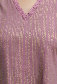 Set of 2: Onion Pink Hand-Block Printed A-line Long Kurta With Grey Hand-Block Palazzo image 5