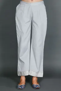 Light Blue Palazzos With Kantha Embroidery image 1