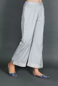 Light Blue Palazzos With Kantha Embroidery image 2