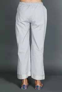 Light Blue Palazzos With Kantha Embroidery image 3