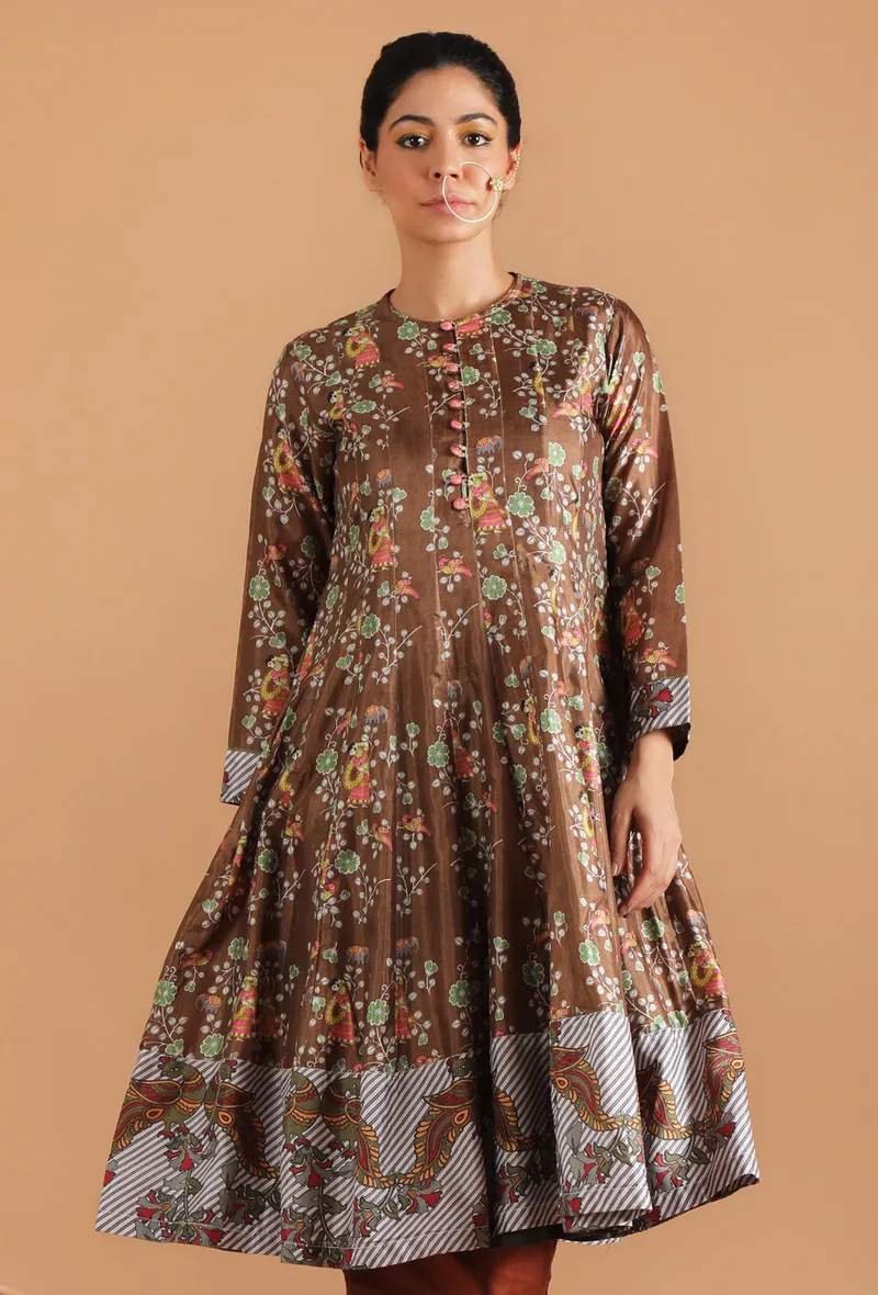 Tamali Allover Kalamkari Kalidar Flared Kurta