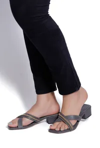 Steel Blue Criss Cross Cruelty-Free leather Heels image 1