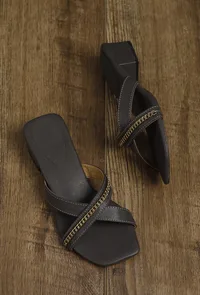 Steel Blue Criss Cross Cruelty-Free leather Heels image 2