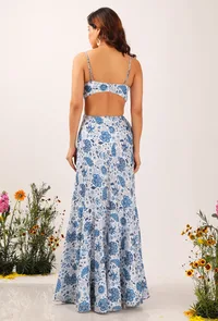 Serena Floral Chintz Fuffled Slitted Long Backless Dress image 4