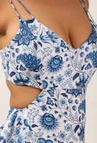 Serena Floral Chintz Fuffled Slitted Long Backless Dress image 5