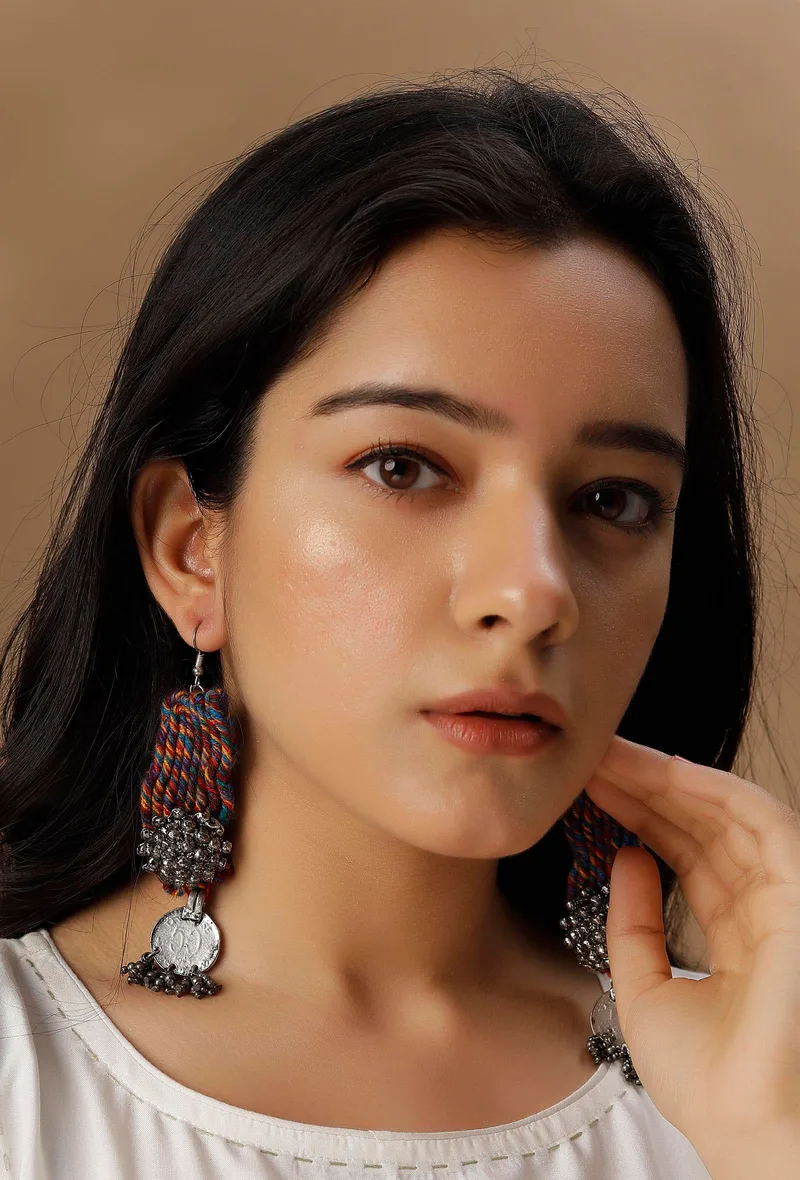 Raami Contrast Thread Tribal Earrings