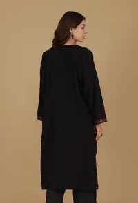 Black Floral Embroidered Phiran- Free Size image 4