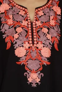 Black Floral Embroidered Phiran- Free Size image 5