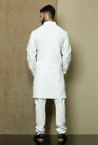 Set of 2:Safed Collared  Cotton Kurta and Pyjama image 5