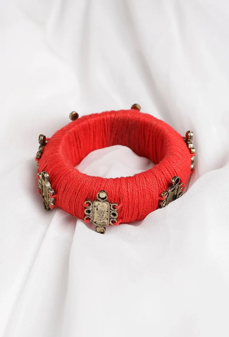Tangerine Orange Thread Wooden Bangles