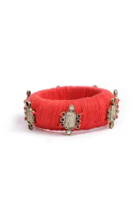 Tangerine Orange Thread Wooden Bangles image 2