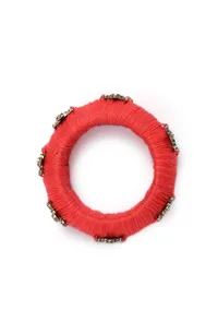 Tangerine Orange Thread Wooden Bangles image 3