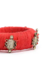 Tangerine Orange Thread Wooden Bangles image 4