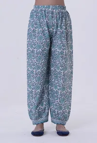 White Cotton Pant With Blue Motif image 1