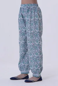 White Cotton Pant With Blue Motif image 2