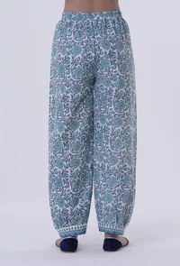 White Cotton Pant With Blue Motif image 3