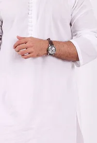 Set of 2: White Cotton kurta with Pink Striped Pajama image 6