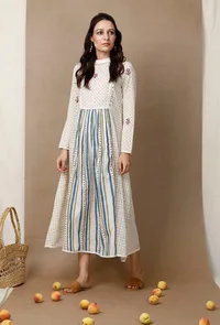 Hand Block Printed Triple Pattern Cotton Dress image 1