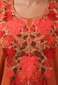 Orange Woolen Ari Embroidered Phiran- Free Size image 4