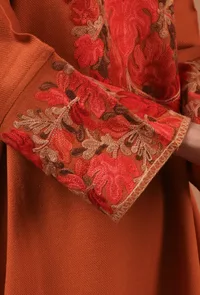 Orange Woolen Ari Embroidered Phiran- Free Size image 5