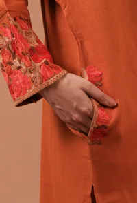 Orange Woolen Ari Embroidered Phiran- Free Size image 6