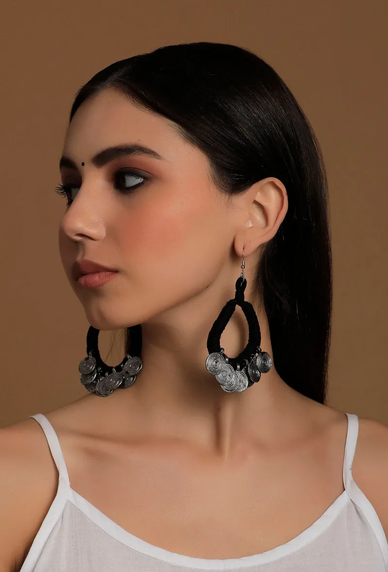 Onyx Black Coming Tribal Earrings