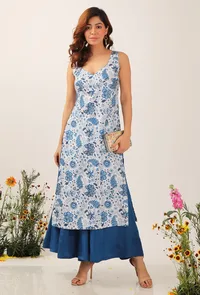 Set Of 2: Serena Floral Chintz Straight Kurta With Serena Flared Organza Flared Pants image 1